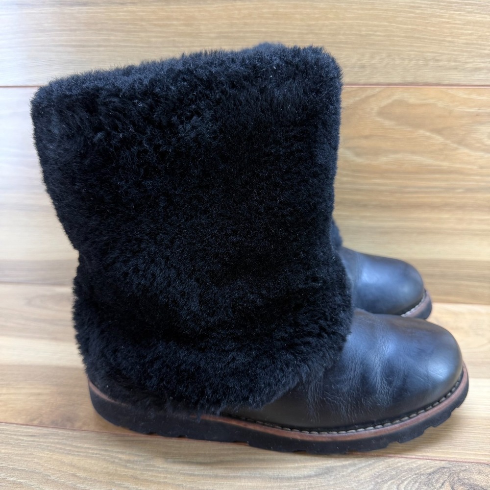 UGG‎ Maylin Boots Womens 6 Black Leather Shearling Pull On Boots